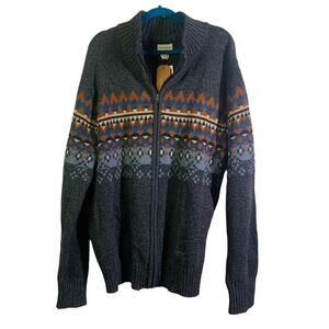 STETSON Sweater‎ Cardigan Full Zip Mock Neck Western Navajo Cotton Wool NWT